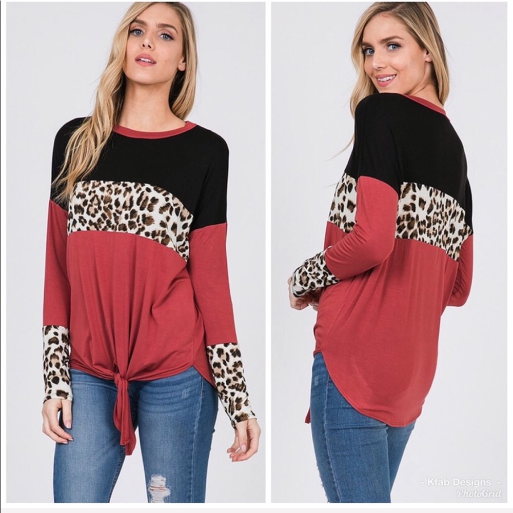 ❤️LAST 2! Animal Print Color Block Self Tie Top! - Picture 2 of 3
